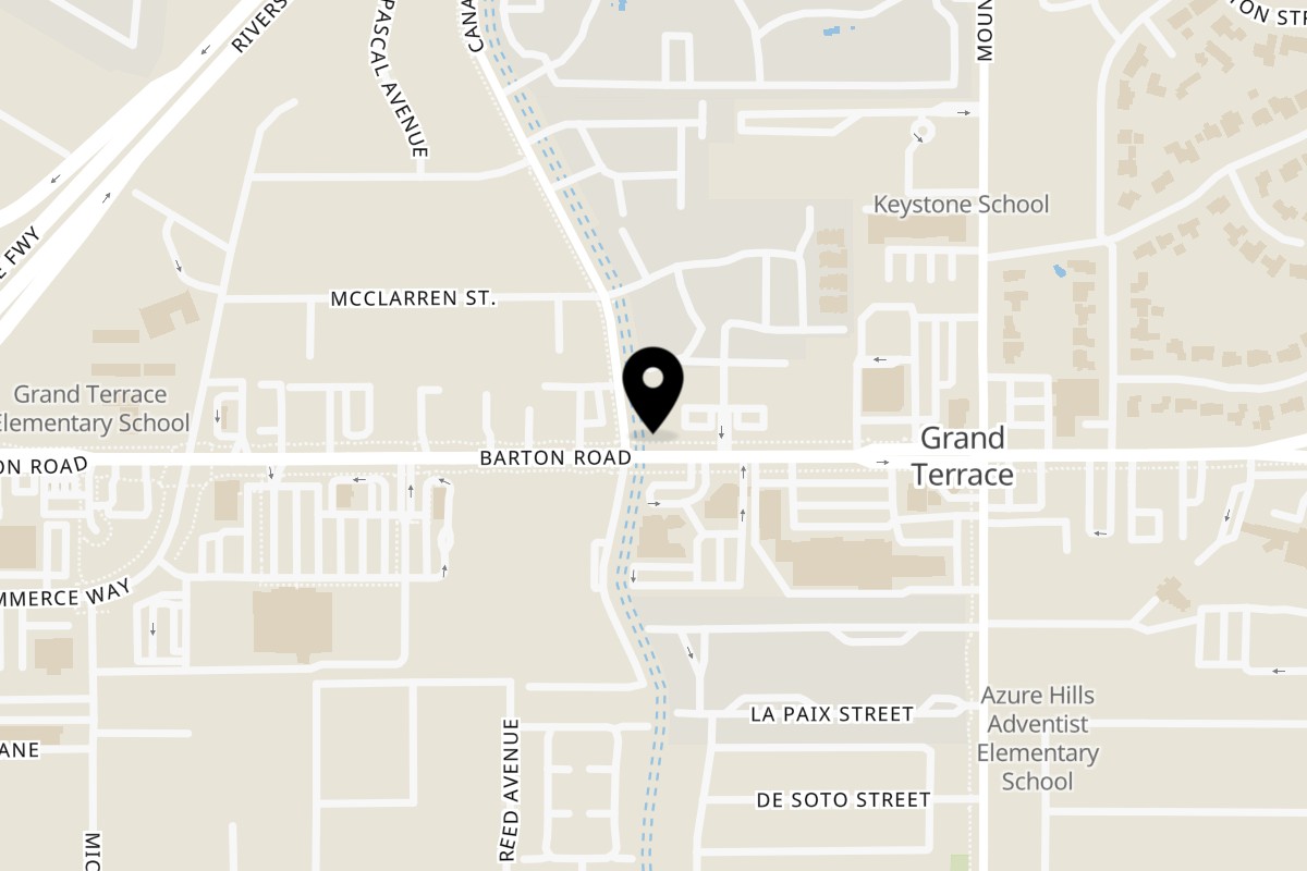 Map showing the location of Woody's Classic Grill on 22400 Barton Rd Unit 1 in Grand Terrace